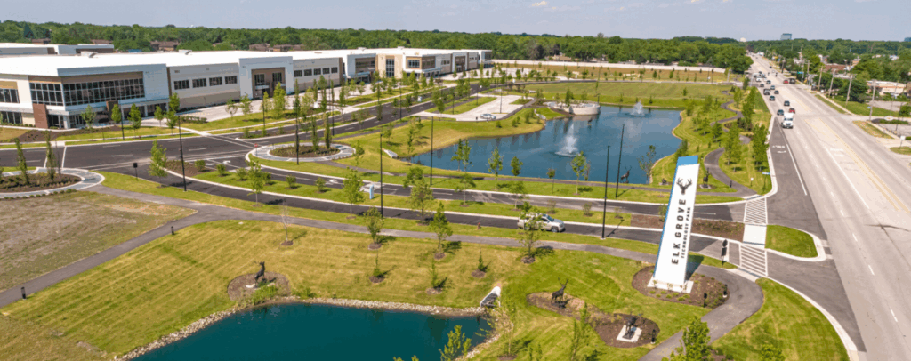 Aerial view of Elk Grove Technology Park – supported by Managed IT Services in Elk Grove Village.