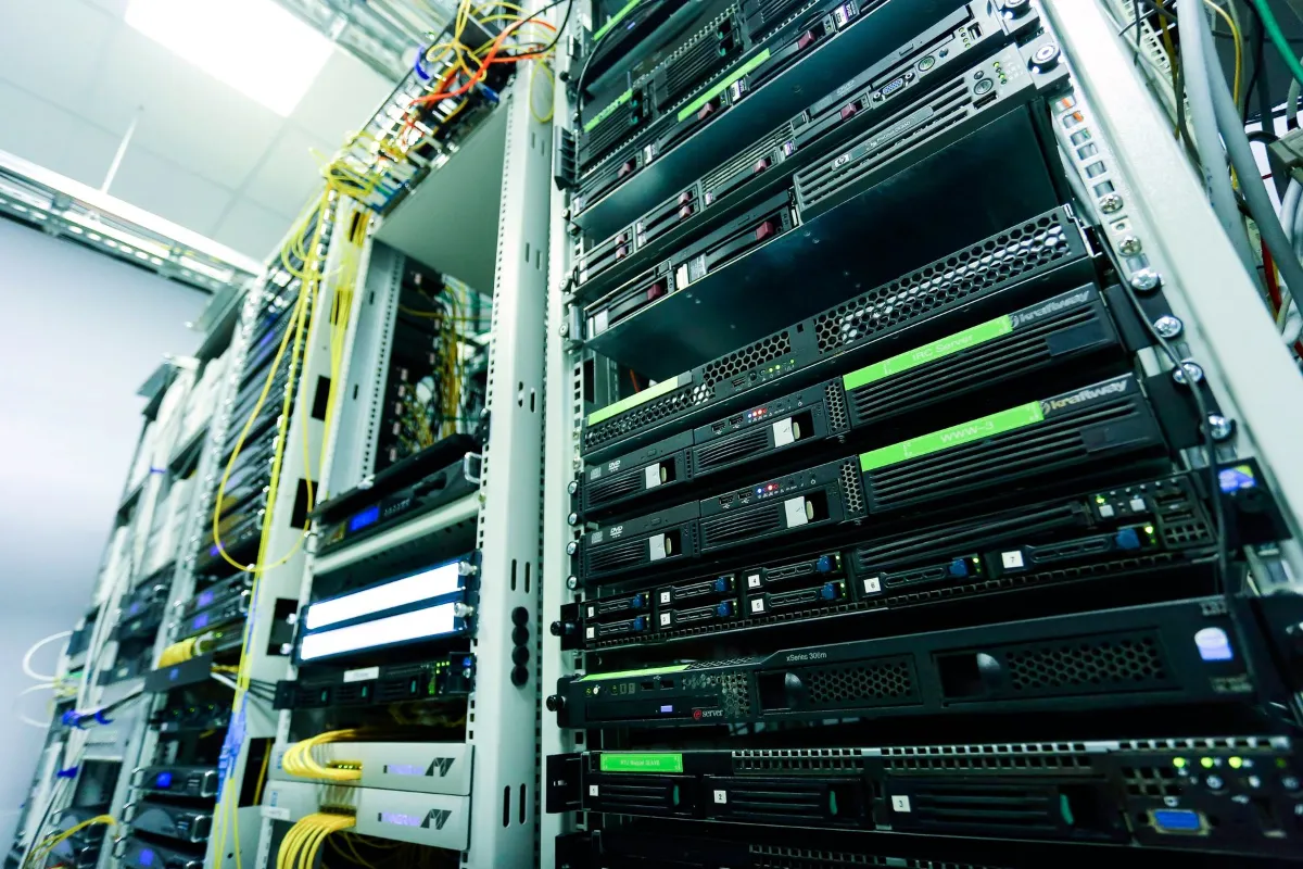 Server rack in a secure data center used for a business cloud migration